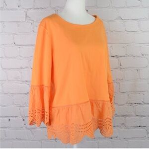 Ann Taylor Orange Eyelet Hem Peasant Top